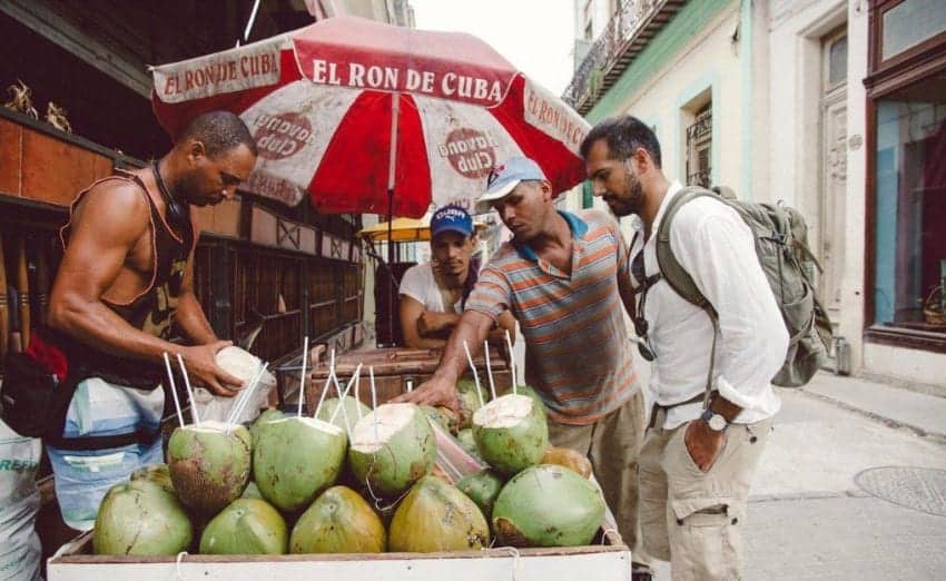 What not to eat in Cuba - Coconut-Water-Street-Vendor-in-Cuba