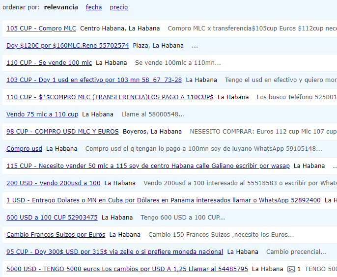 Selling Cuban Currency on Revolico